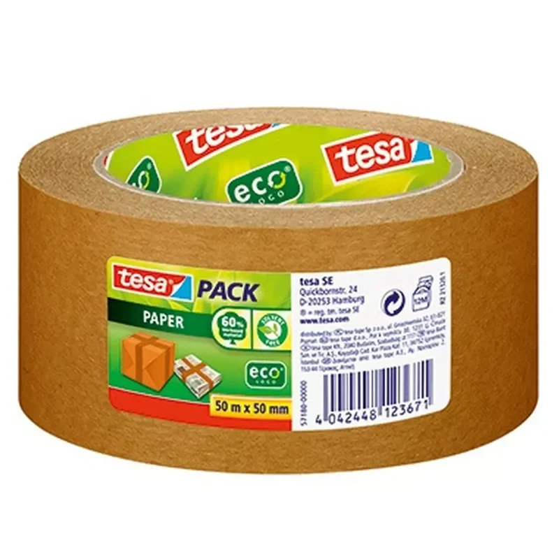Tesapack Paper ecoLogo, Papier Packband, braun, 50 mm, Rolle a 50 m