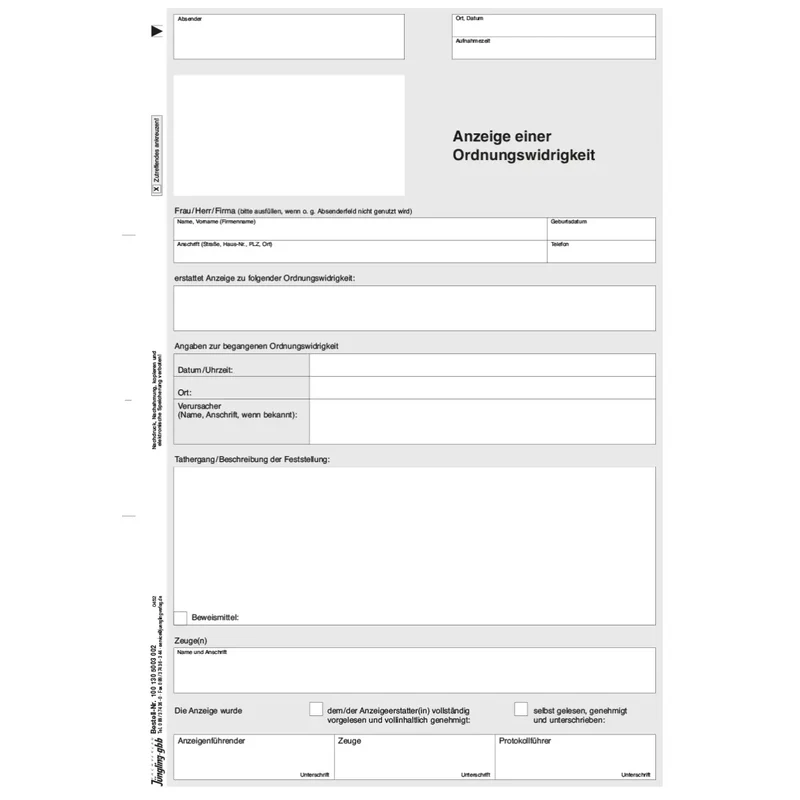 Anzeige einer Ordnungswidrigkeit, A4, 2-fach SD