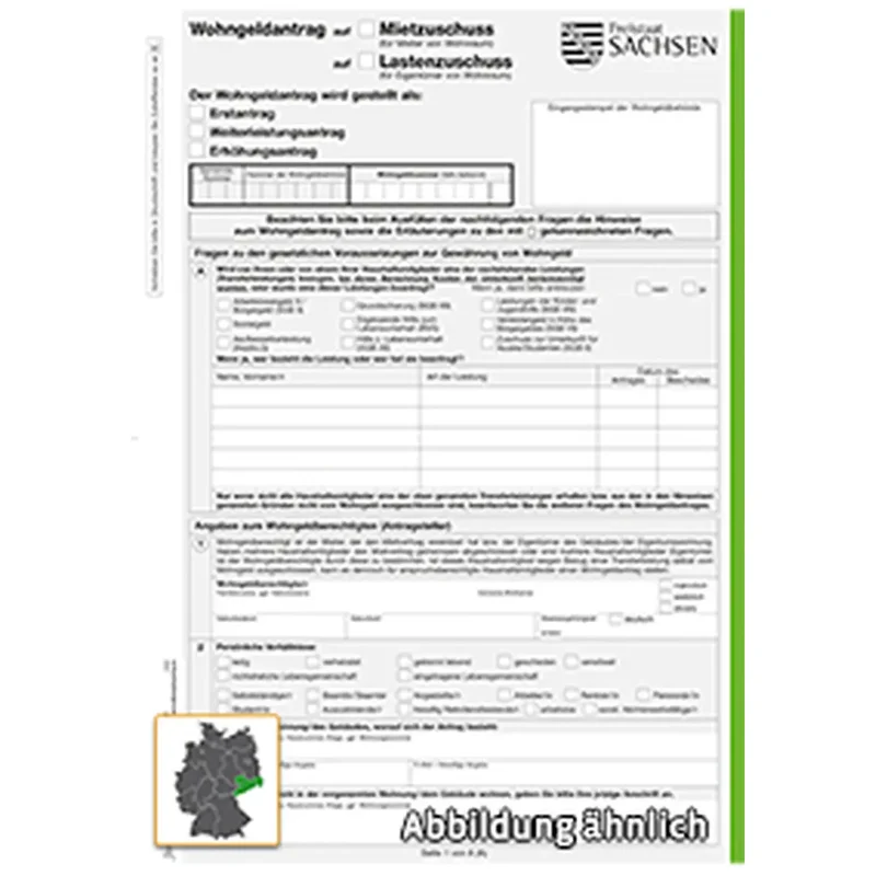 Antrag Wohngeld, Mietzuschuss und Lastenzuschuss, A4 12-seitig