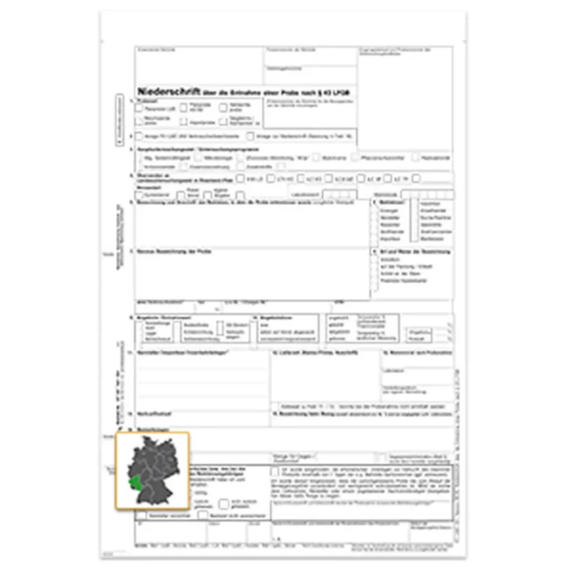 Lebensmittel-Probenahmeniederschrift, § 43 LFGB, Version 06.00, A4, 4fach, SD
