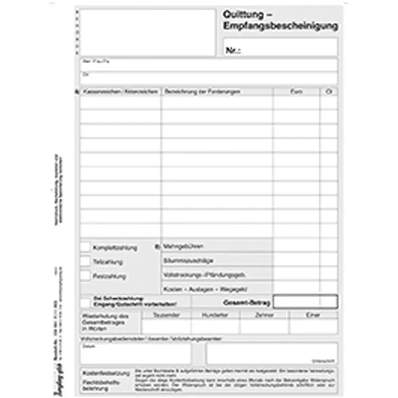 Quittung für Steuern/Gebühren, mit lfd. Nr. DIN A5 Block a 50 Satz, 3-fach, 1 Block