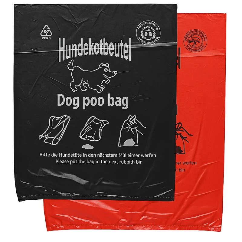 Hundekotbeutel rot oder schwarz, Br. 250 x L. 310 mm, Dicke 13µ, geblockt