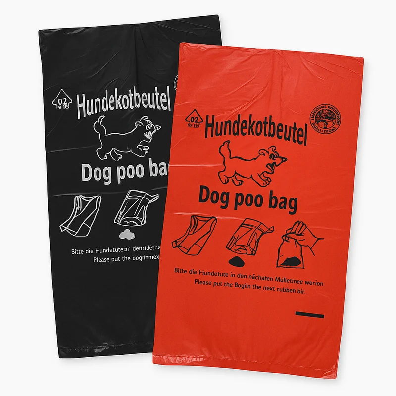 Hundekotbeutel rot oder schwarz, Br. 200 x Dicke 13µ, geblockt