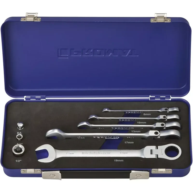 Knarren-Ringmaulschlüssel-Satz 8 teilig 8-19 mm 72 Zähne Flex-Kopf