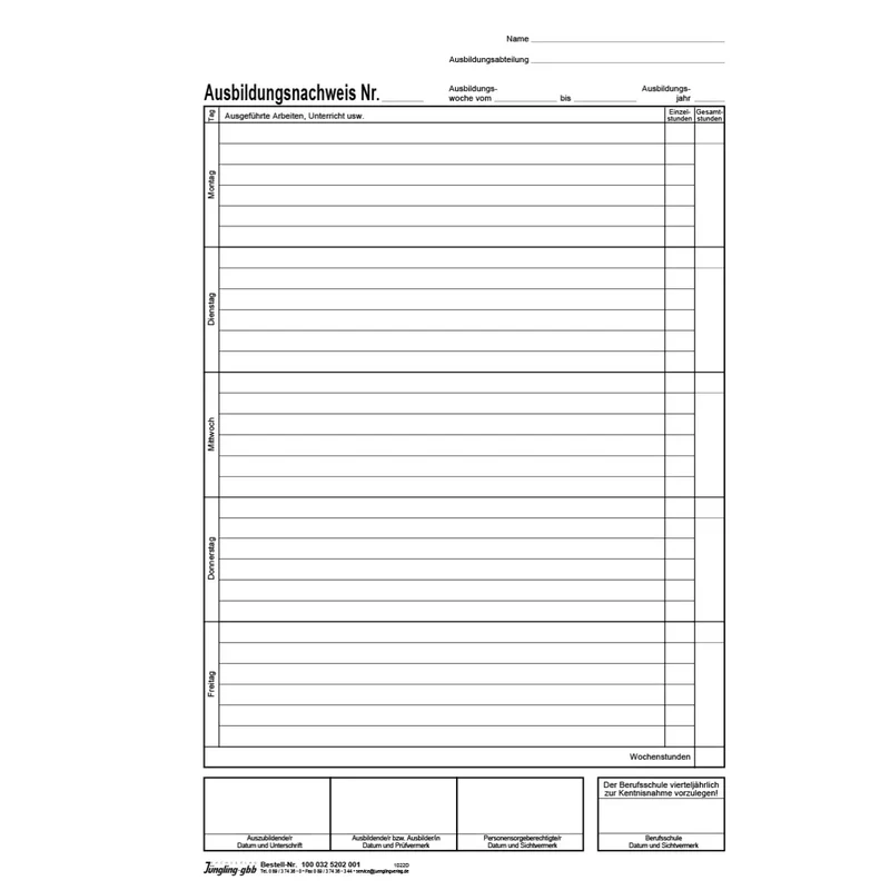 Ausbildungsnachweis -gewerblich-, Einlagebogen, A4