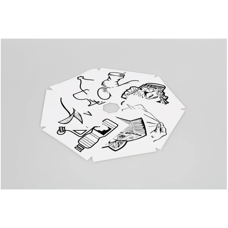 Piktogramm-Aufklebersatz 7-fach schwarz/weiß (Wertstoffe Papier Restmüll Glas Metall Biomüll Putztücher)