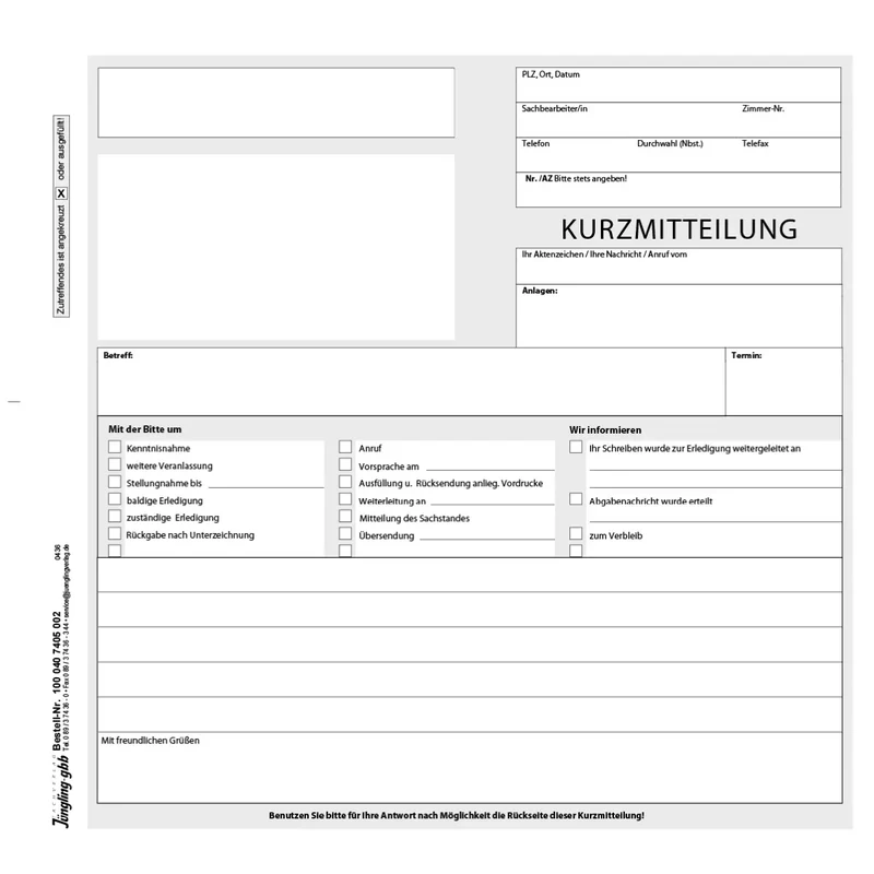 Kurzmitteilung, 2/3 DIN A4, 2-fach SD