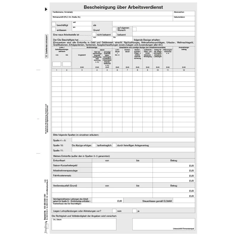 Bescheinigung Arbeitsverdienst, A4