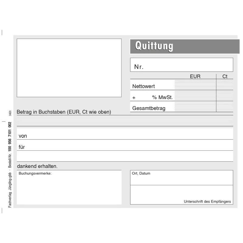Quittung mit Mehrwertsteuer, mit laufender Nummer, Block, A6, 50 Satz, 2-fach, SD