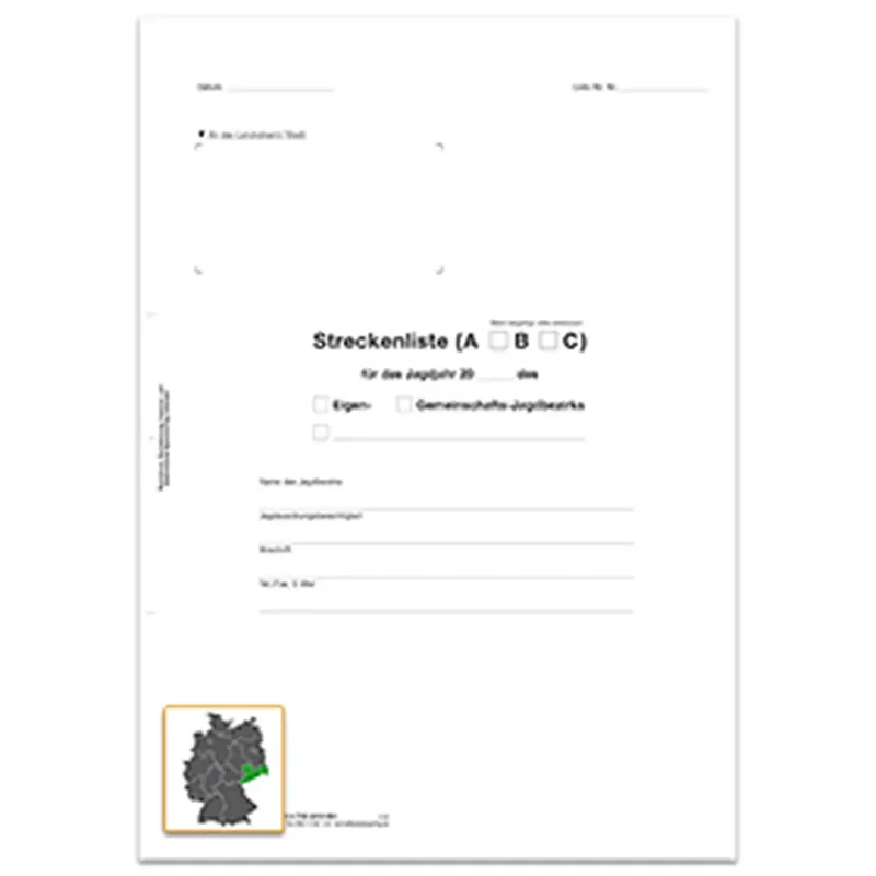 Streckenliste A, A4 4seitig