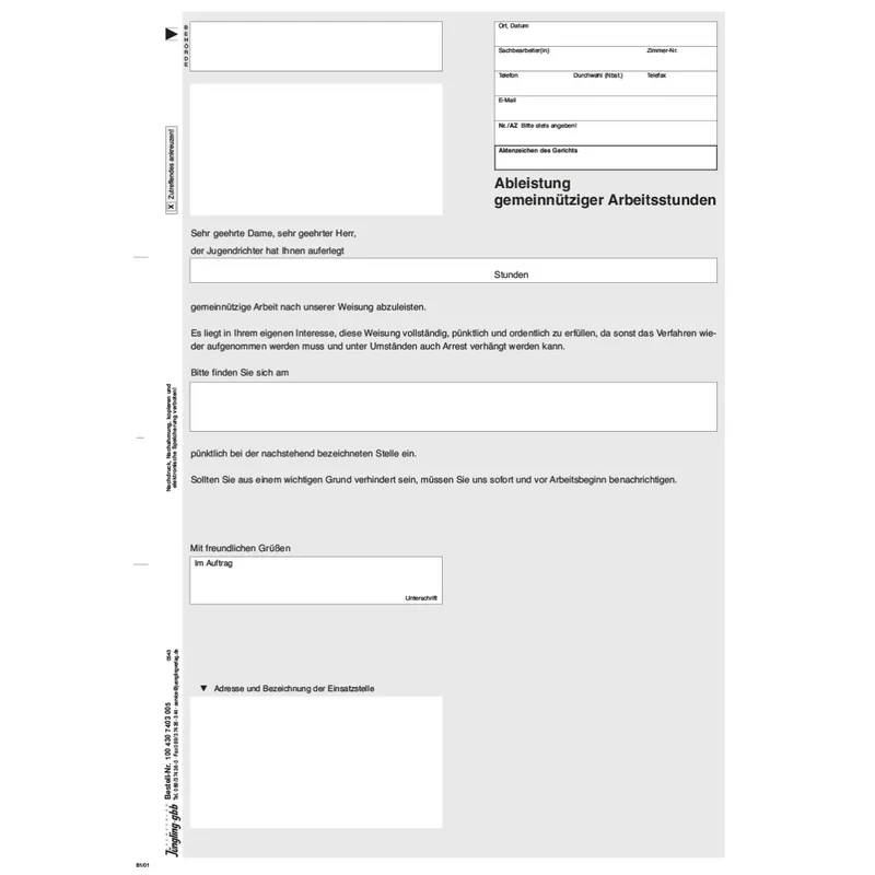 Ableistung gemeinnütziger Arbeitsstunden, A4 5-fach