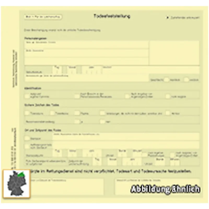 Vorläufige Todesfeststellung Mecklenburg-Vorpommern, 2/3 DIN A4 3-fach,