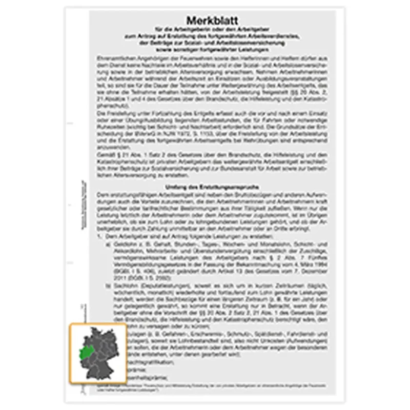 Merkblatt für den Arbeitgeber Erstattung fortgewährten Arbeitsentgelts- BHKG (NW), A4, 4seitig
