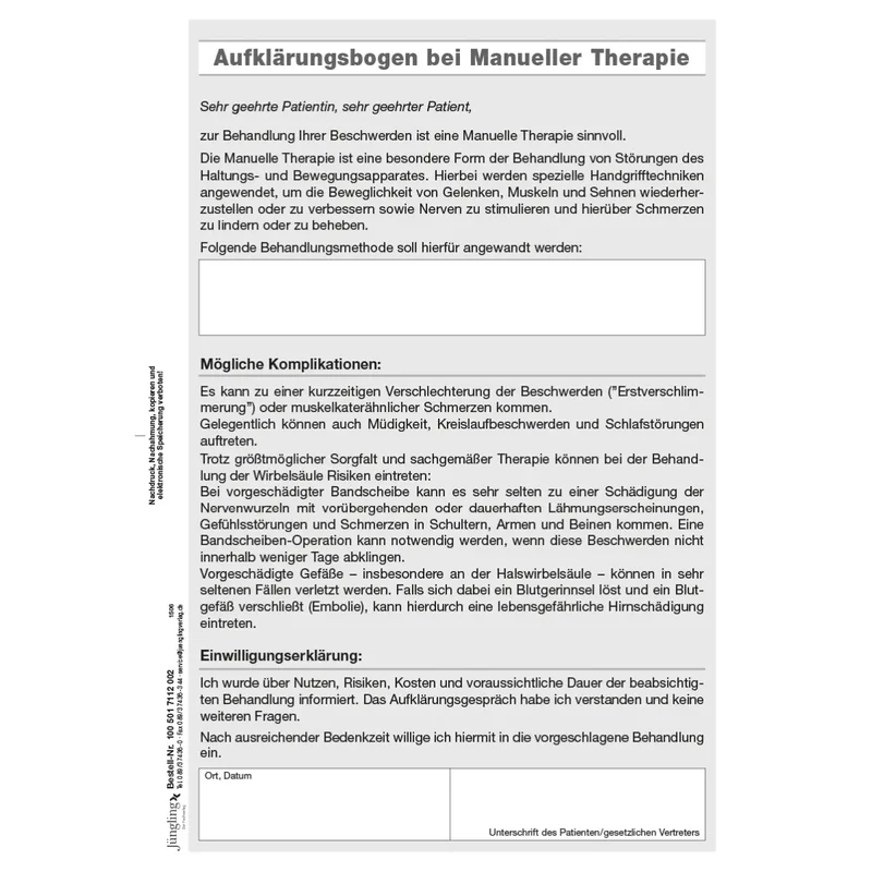 Aufklärungsbogen Manuelle Therapie, A 5, 2-fach, SD