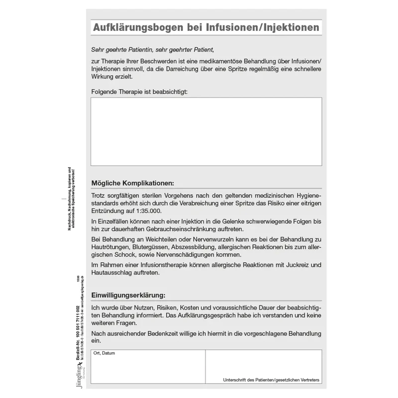 Aufklärungsbogen Infusion/Injektion, DIN A5, 2-fach, SD