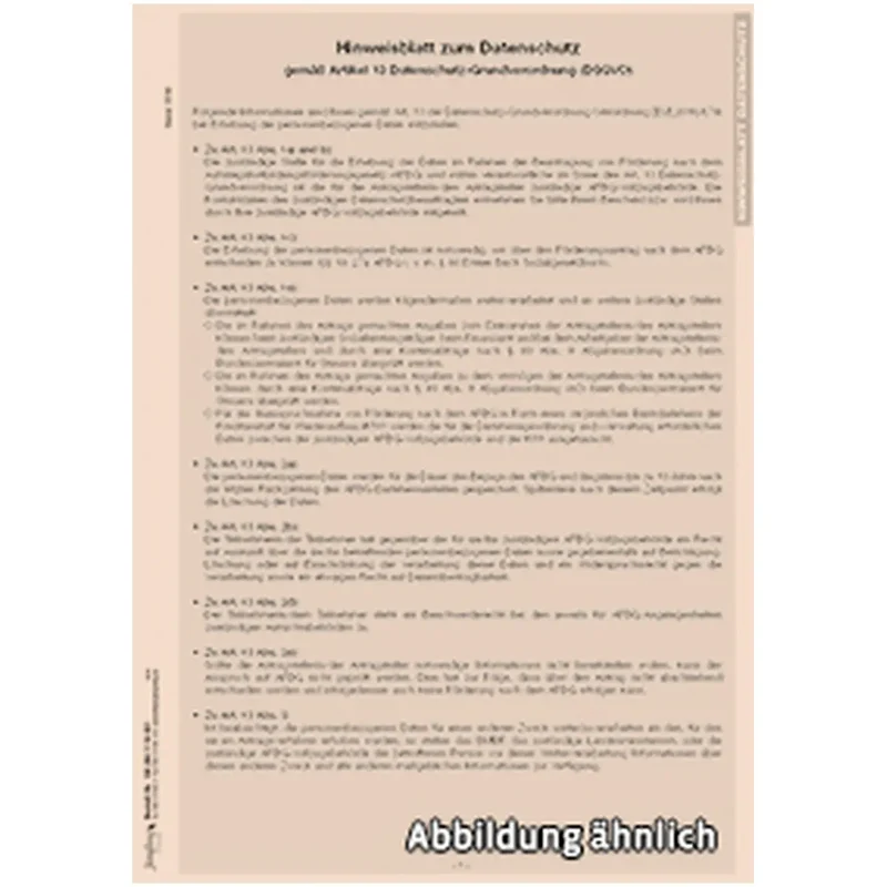Hinweisblatt zum Datenschutz, A4, 1-seitig