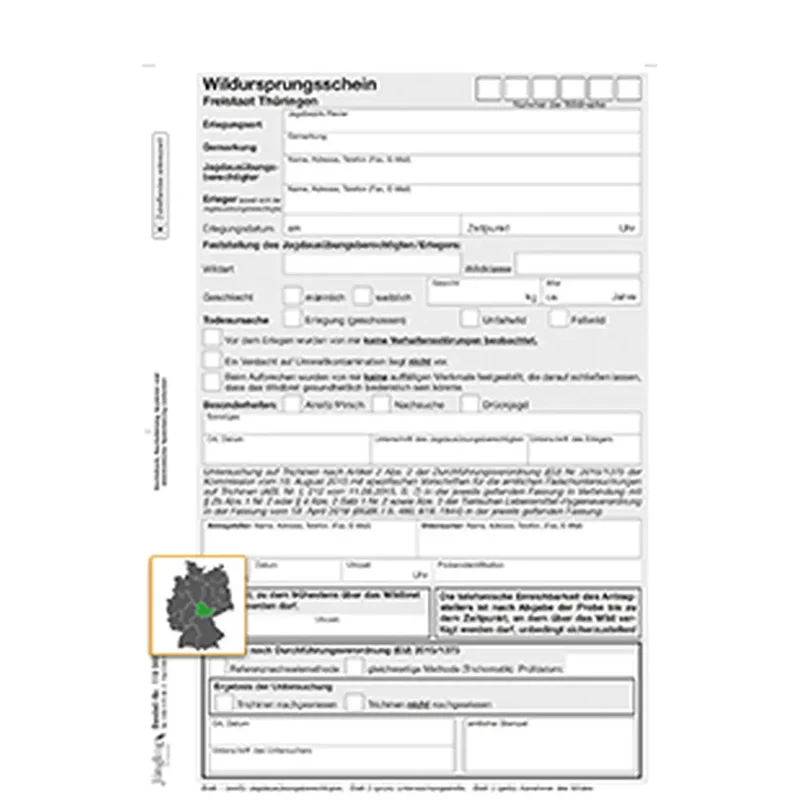 Wildursprungsschein, DIN A5, SD, 3-fach, VO (EU) 2015/1375
