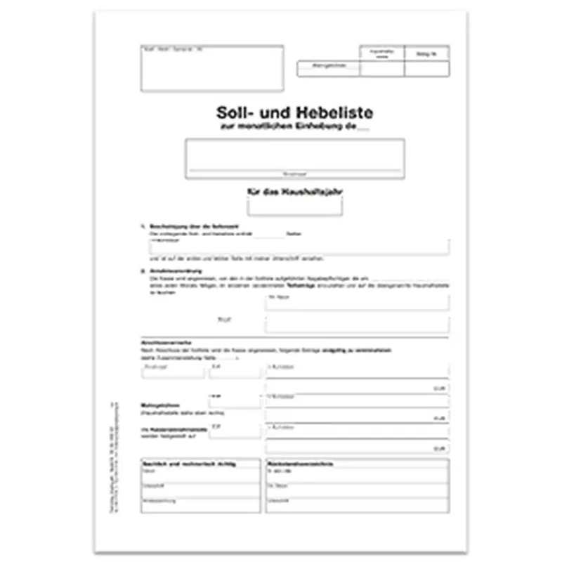 Soll- und Hebeliste monatlich, - Titelbogen, DIN A4 4seitig