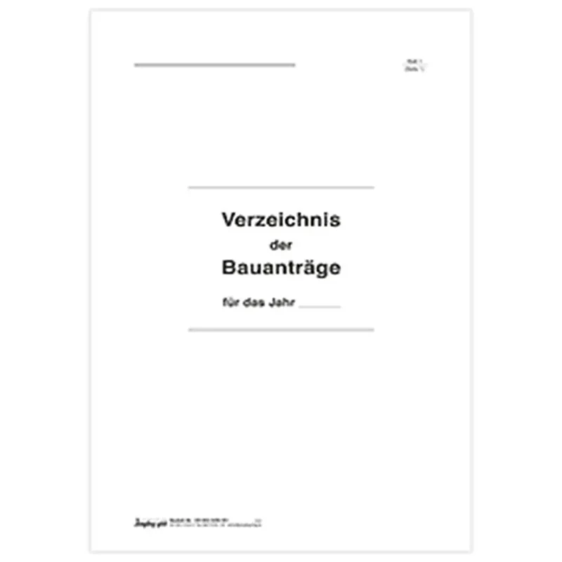 Verzeichnis der Bauanträge Titelbogen, A4 4-seitig