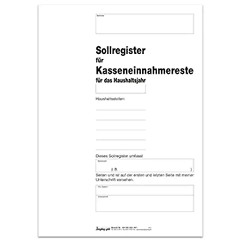 Sollliste Kasseneinnahmereste - Titelbogen, DIN A4 4-seitig