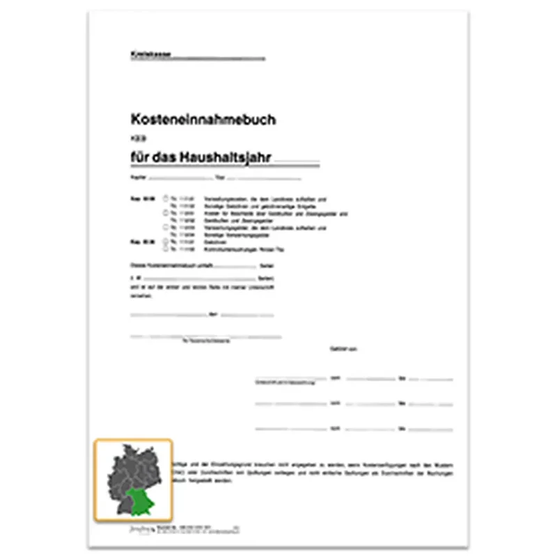 Kosteneinnahmebuch - Titelbogen, DIN A4 4-seitig