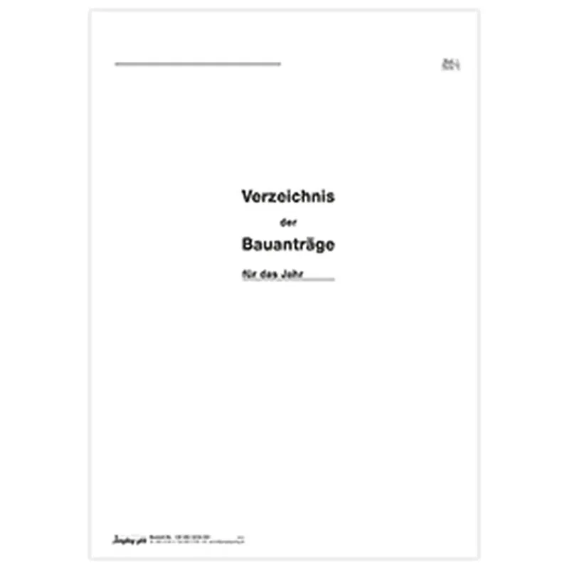 Verzeichnis der Bauanträge -Titelbogen-, A4/4seitig