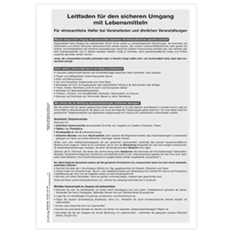 Leitfaden für den sicheren Umgang mit Lebensmitteln bei Vereinsfesten, A4