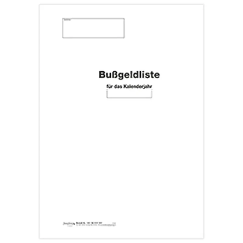 Bußgeldliste Titelbogen, A4, 4-seitig