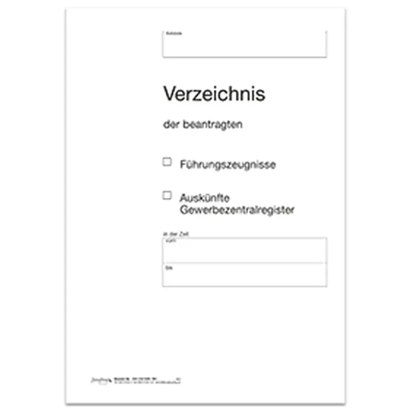 Verzeichnis BZR / GZR - Titelbogen, A4, 4-seitig