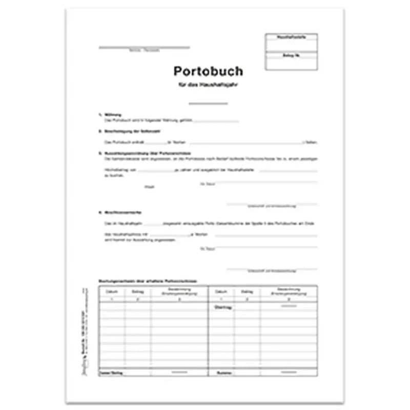 Portobuch - Titelbogen, A4, 4-seitig