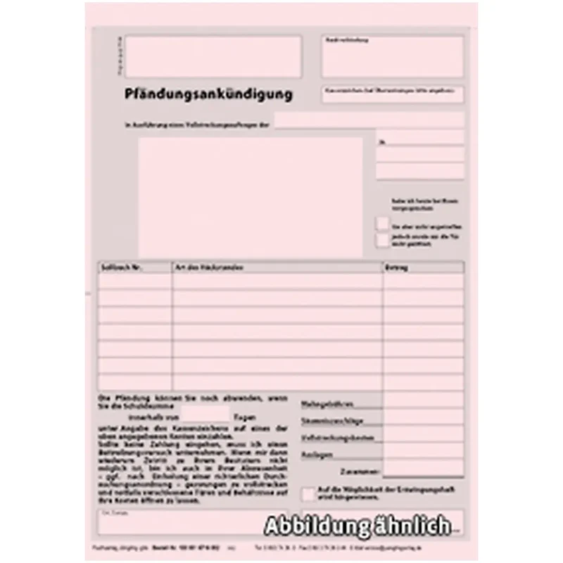 Pfändungsankündigung, Block, A5, 50 Satz, 2-fach
