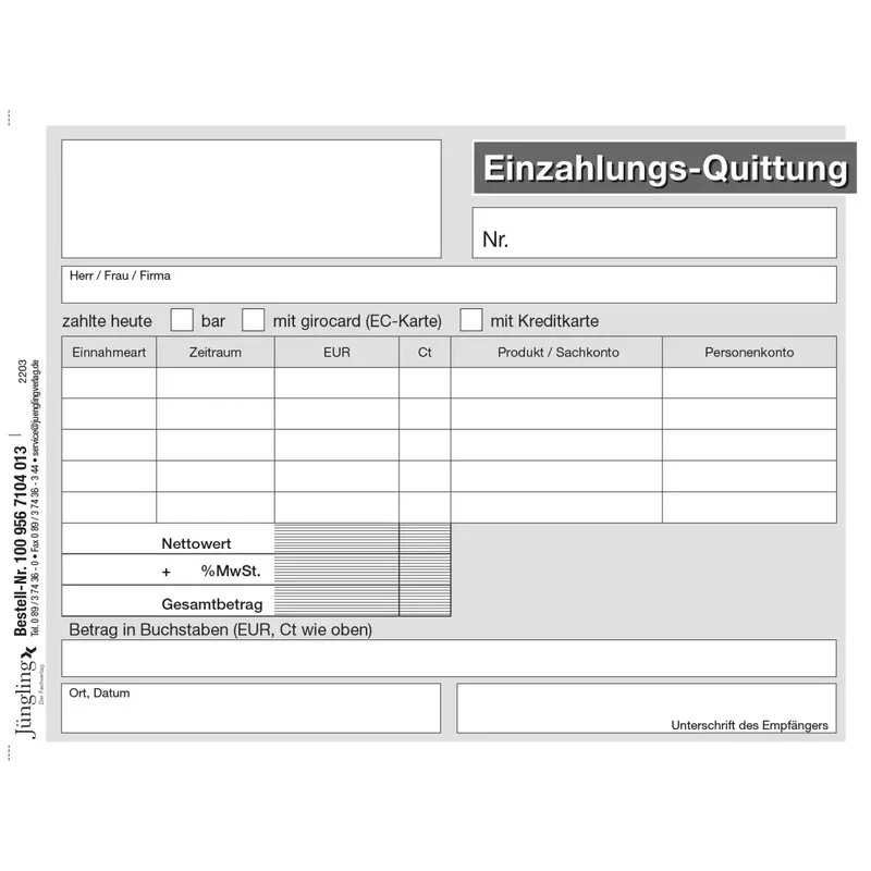Quittung für mehrere Forderungen mit MwSt (Doppik), mit laufender Nummer, Block, A6, 50 Satz, 3-fach