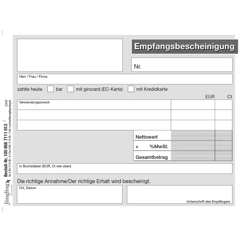 Quittung für mehrere Forderungen (mit MwSt), mit laufender Nummer, Block, A6, 50 Satz, 3-fach