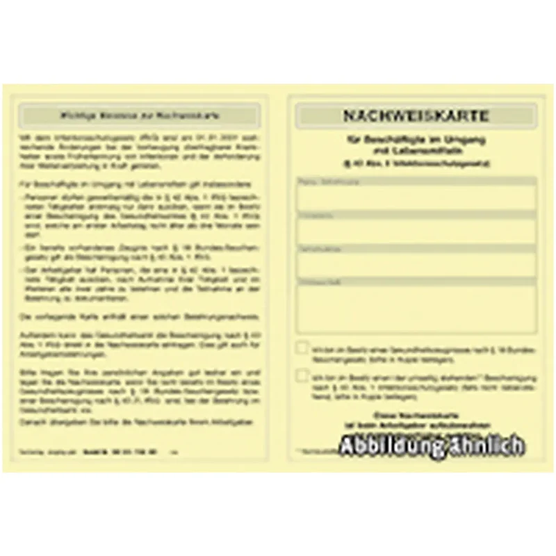 Nachweiskarte für Beschäftigte im Umgang mit Lebensmitteln