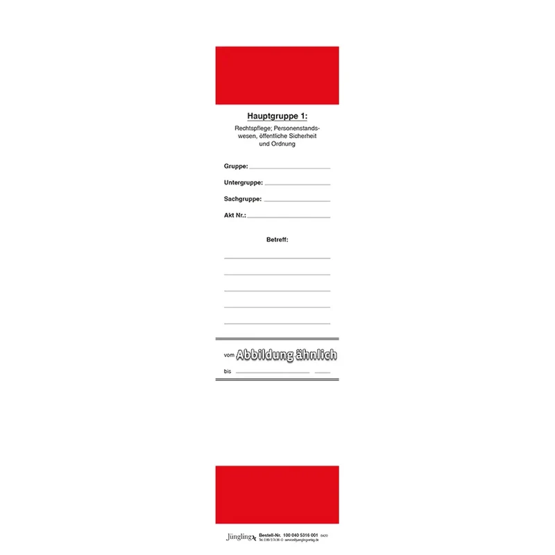 Rückenschild Hauptgruppe 1, Recht, Standesamt, Ordnung und Sicherheit