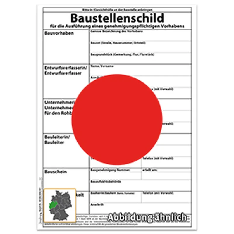 Baustellenschild Roter Punkt nach § 14 Abs. 3 BauO NRW, A4