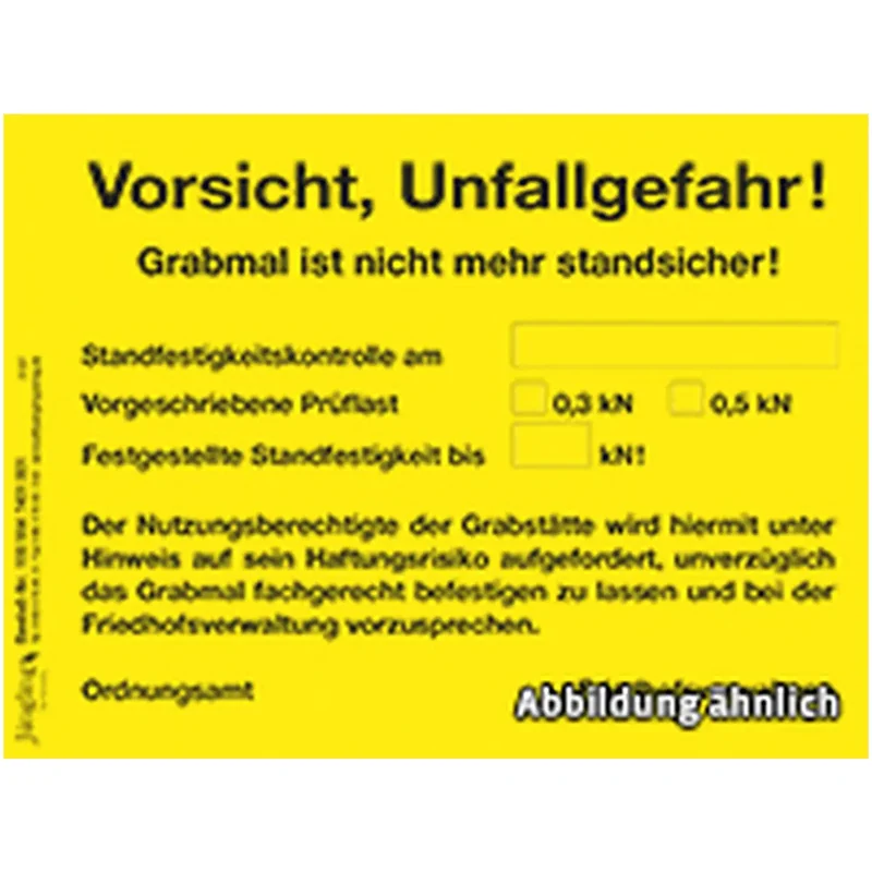 Vorsicht, Unfallgefahr!, Aufkleber selbstklebend 139x103 (vorgeschriebene Prüflast), gelb/schwarz