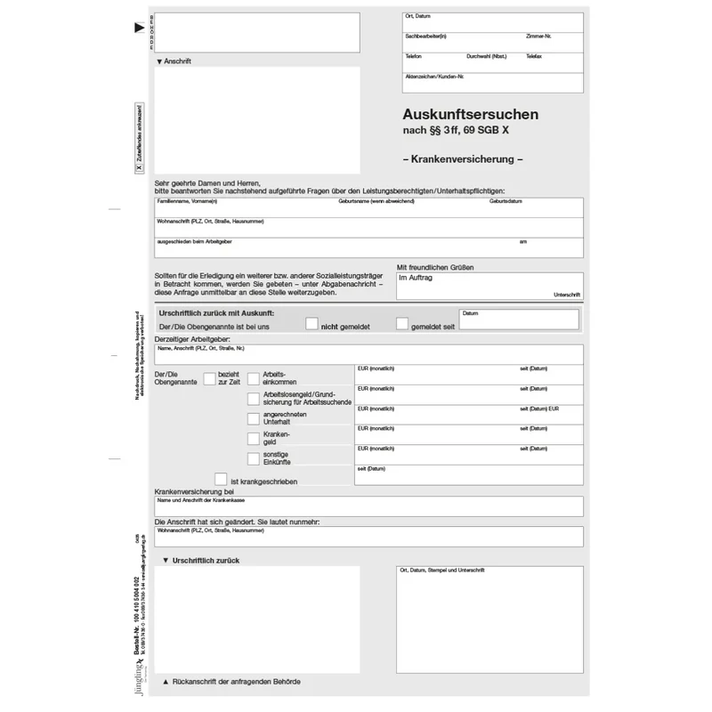 Auskunftersuchen (§§ 3ff, 69 SGB X), A4 2-fach