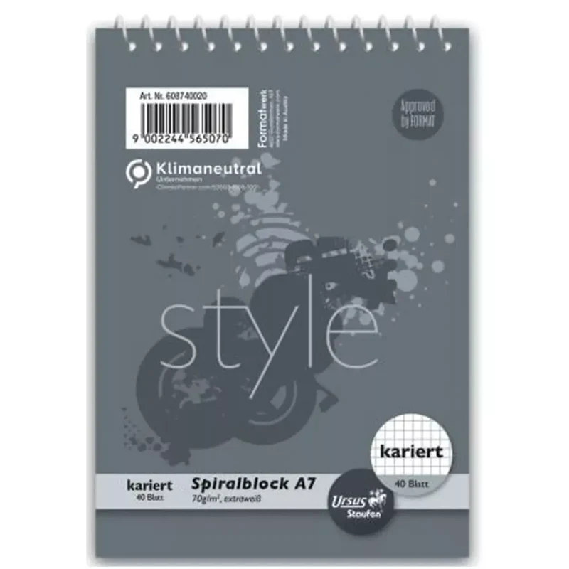 Spiralblock - A7, 40 Blatt, 70 g/qm, kariert