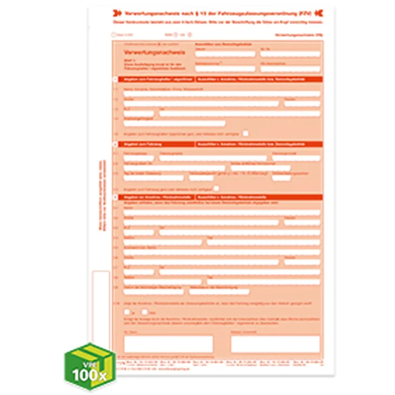 Verwertungsnachweis Altauto nach Anlage 8 zu § 15 der FZV, A4, 8 Blatt, Laserdruckpapier (2019), VKE a 100 Satz, 1 Satz