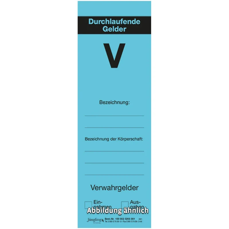 Rückenschild V (Durchlaufende Gelder), blau, selbstklebend