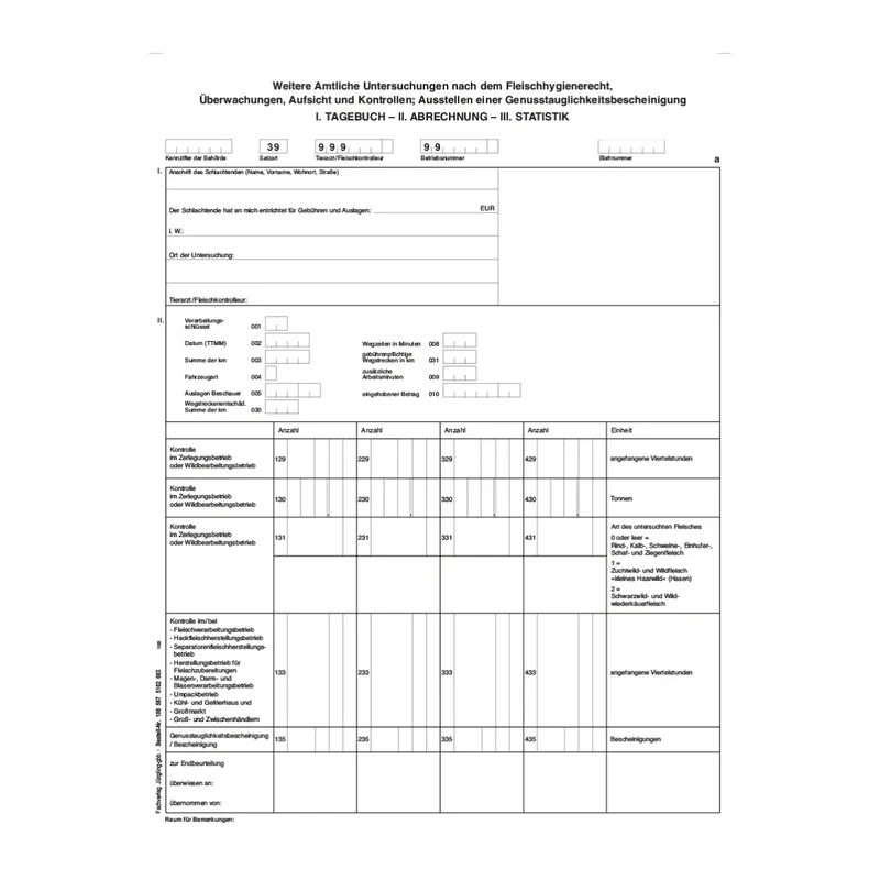 Amtl. Untersuchung SA 39 / Genusstauglichkeitsbeschein., A4, 3fach