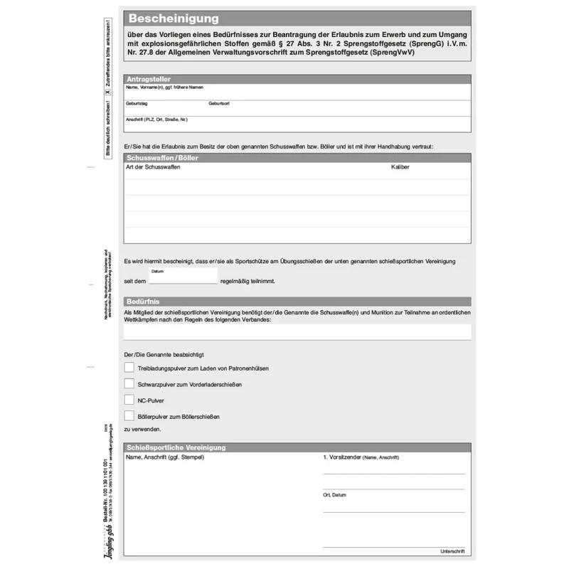 Beiblatt zum Antrag SprengG, A4