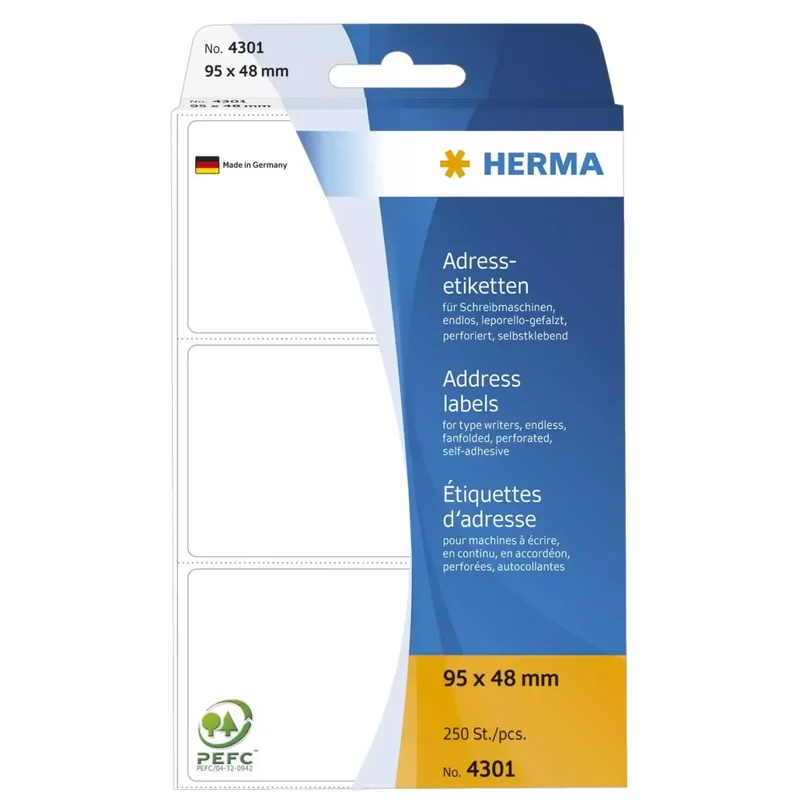 4301 Adress-Etiketten - 95 x 48 mm, selbstklebend, 250 Stück