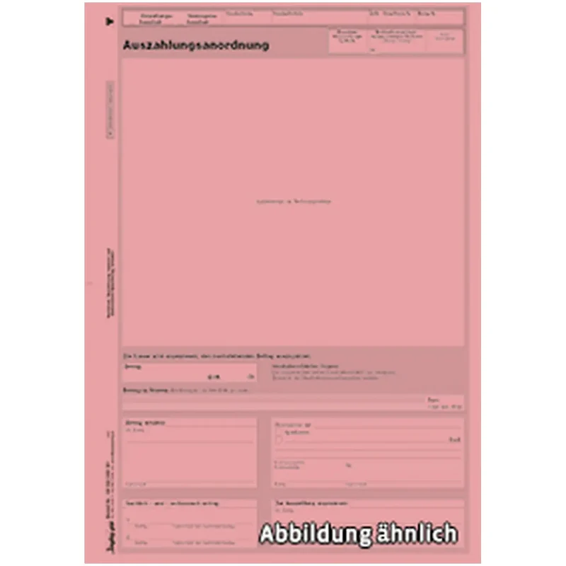 Auszahlungs-Anordnung mit Aufkleberaum, DIN A4 rosa
