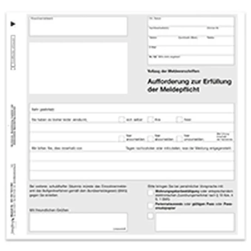 Aufforderung zur Erfüllung der Meldepflicht, 2/3 A4 2-fach, SD, ME: Satz