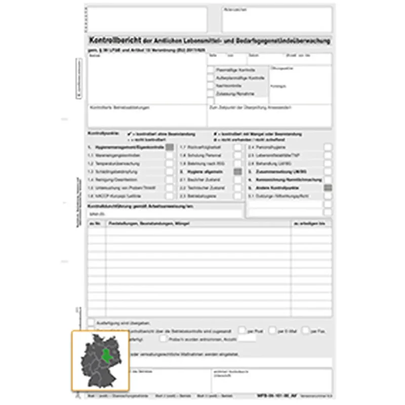 Kontrollbericht der amtlichen Lebensmittelüberwachung (MFB-05-101-00_AV, Version 6.0), A4, 3fach,
