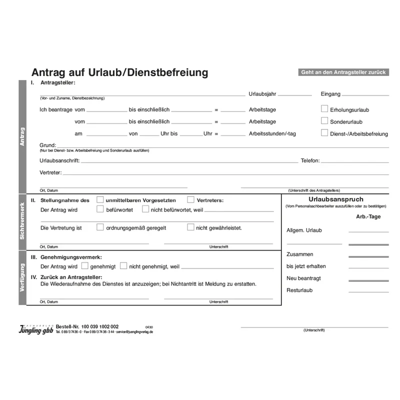 Urlaubsantrag (Behörde), A5, 2-fach SD