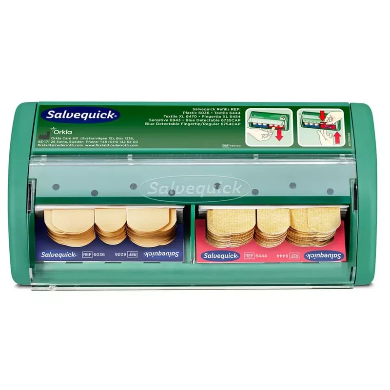 Salvequick Pflasterspender, gefüllt mit 40 St. elastische und 45 St. wasserabweisende Pflastern
