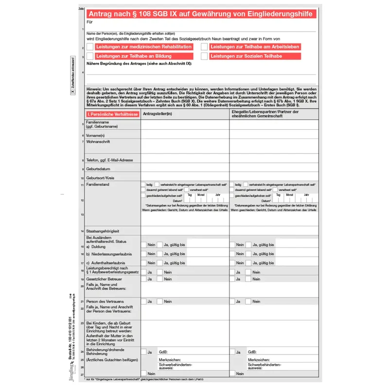Antrag auf Eingliederungshilfe nach § 108 SGB IX